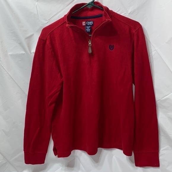 CHAPS Red Quarter Zip Collared Long Sleeved Cotton Sweater Size L - Picture 1 of 4